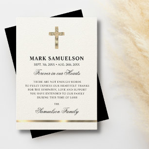 Sympathy Memorial Religious Cross Ecru Gold Thank You Card