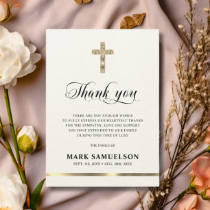 Sympathy Memorial Religious Cross Ecru Gold Thank  You Card