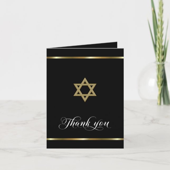 Sympathy Memorial Religious Jewish Black Gold Thank You Card (Front)