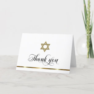 Sympathy Memorial Religious Jewish White Gold Thank You Card