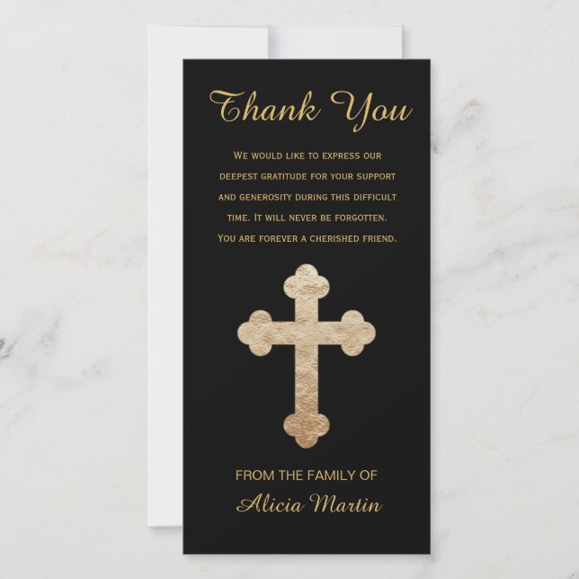 Sympathy Memorial Thank You Gold Religious Cross (Front)