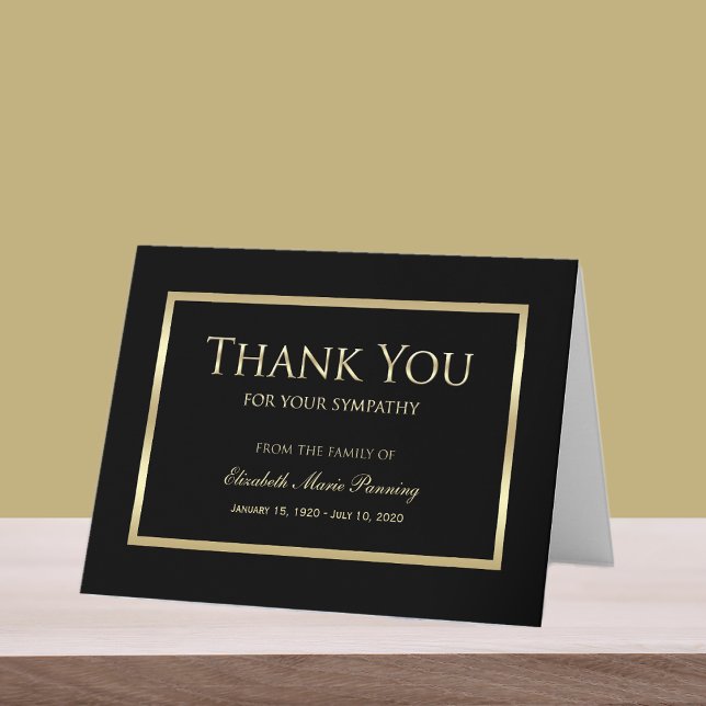 Sympathy Memorial Thank You Note Card Black Gold (Creator Uploaded)