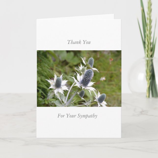 Sympathy/Memorial Thank You Note Card Blue Thistle (Front)