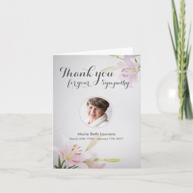 Sympathy Memorial Thank You Note Card with Photo (Front)