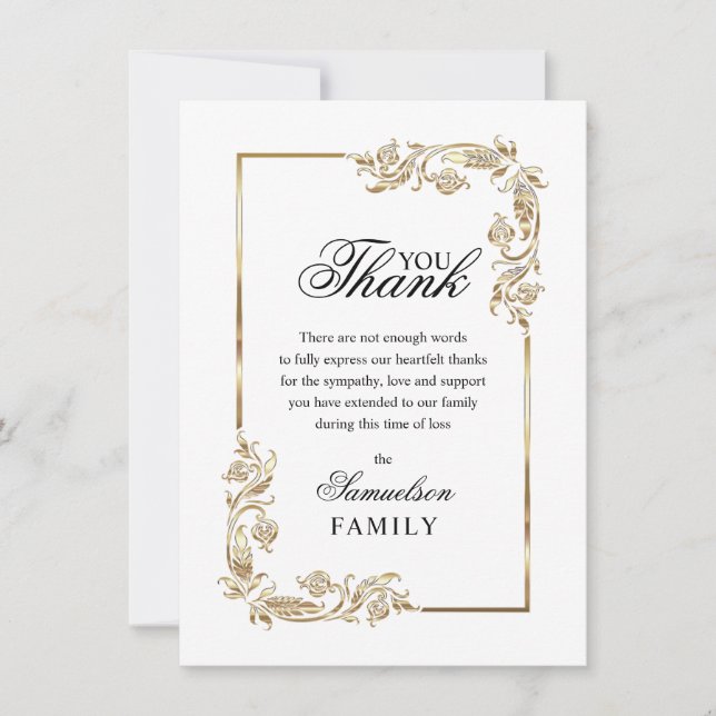 Sympathy Memorial White Gold PHOTO Thank You (Front)