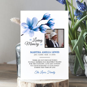 Sympathy Memory Floral Blue THANK YOU   PHOTO Card