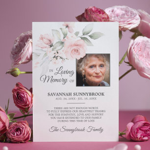 Sympathy Memory Floral Pink Rose THANK YOU PHOTO Card
