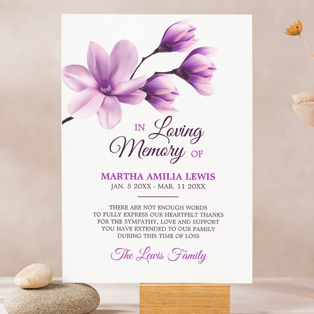 Sympathy Memory Flower Purple Magnolia THANK YOU Card (Creator Uploaded)
