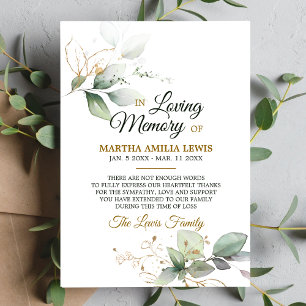 Sympathy Memory Greenery Gold THANK YOU   PHOTO