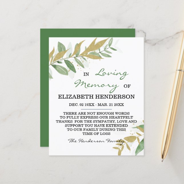 Sympathy Memory /Thank you. (Front/Back In Situ)