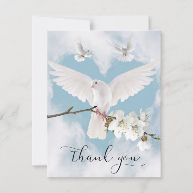 Sympathy Memory White Dove Heaven In Memory PHOTO Thank You Card (Front)