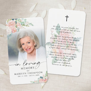 Sympathy Modern Floral Photo Prayer Card