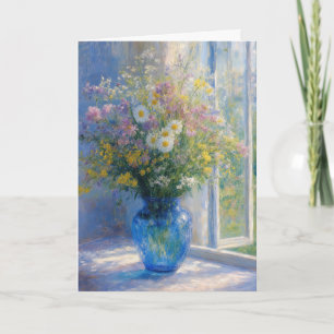 Sympathy Monet Wildflower Bouquet in Blue Vase Card