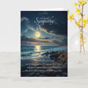 Sympathy Moonlit Rocky Beach and Ocean Waves Card