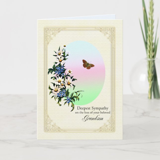 Sympathy on Loss of Grandson Flowers and Butterfly Card (Front)