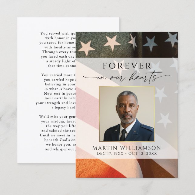Sympathy Patriotic Military Photo Remembrance Card (Front/Back)