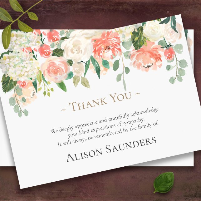 Sympathy Peach Floral Funeral Thank You Card (Peaches and cream sympathy funeral thank you card)