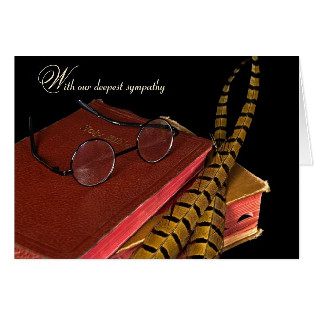 sympathy pheasant feathers on Bible (Front Horizontal)