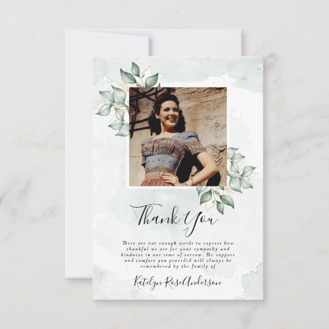 Sympathy Photo Eucalyptus Funeral Thank You Card (Front)