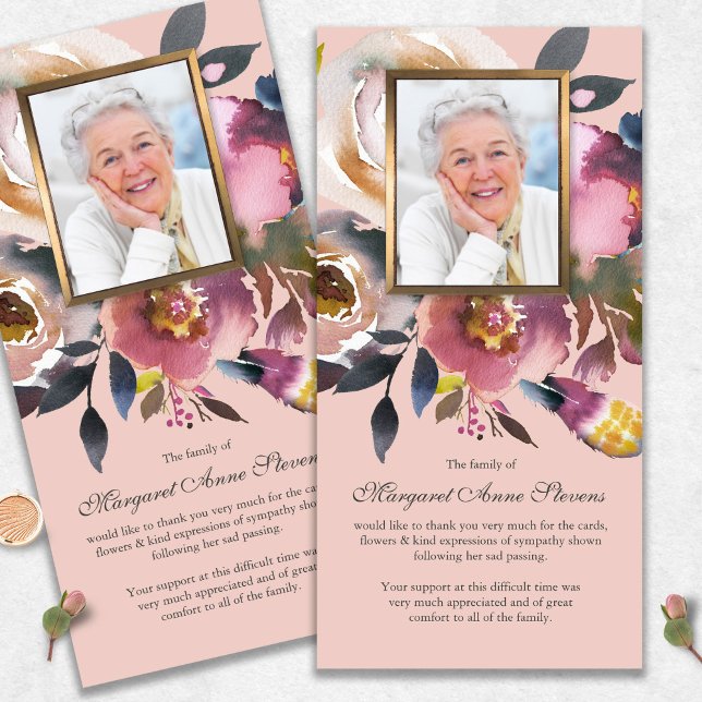 Sympathy Photo Floral Funeral Thank You Cards (funeral thank you cards, bereavement, elegant, simple, celebration of life, sympathy card)