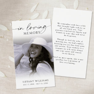 Sympathy Photo In Loving Memory Simple Prayer Card