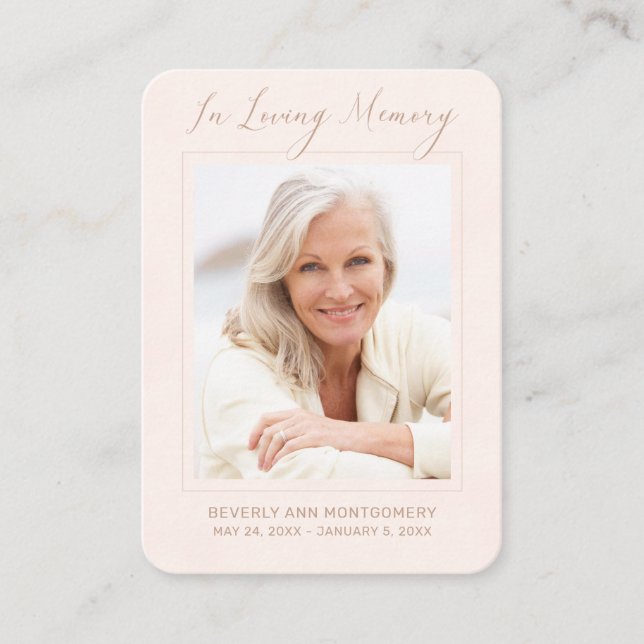 Sympathy Photo Simple Blush Funeral Memorial Card (Front)