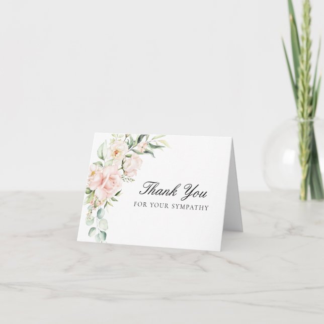 Sympathy Pink Floral Funeral Photo Folded Thank You Card (Front)