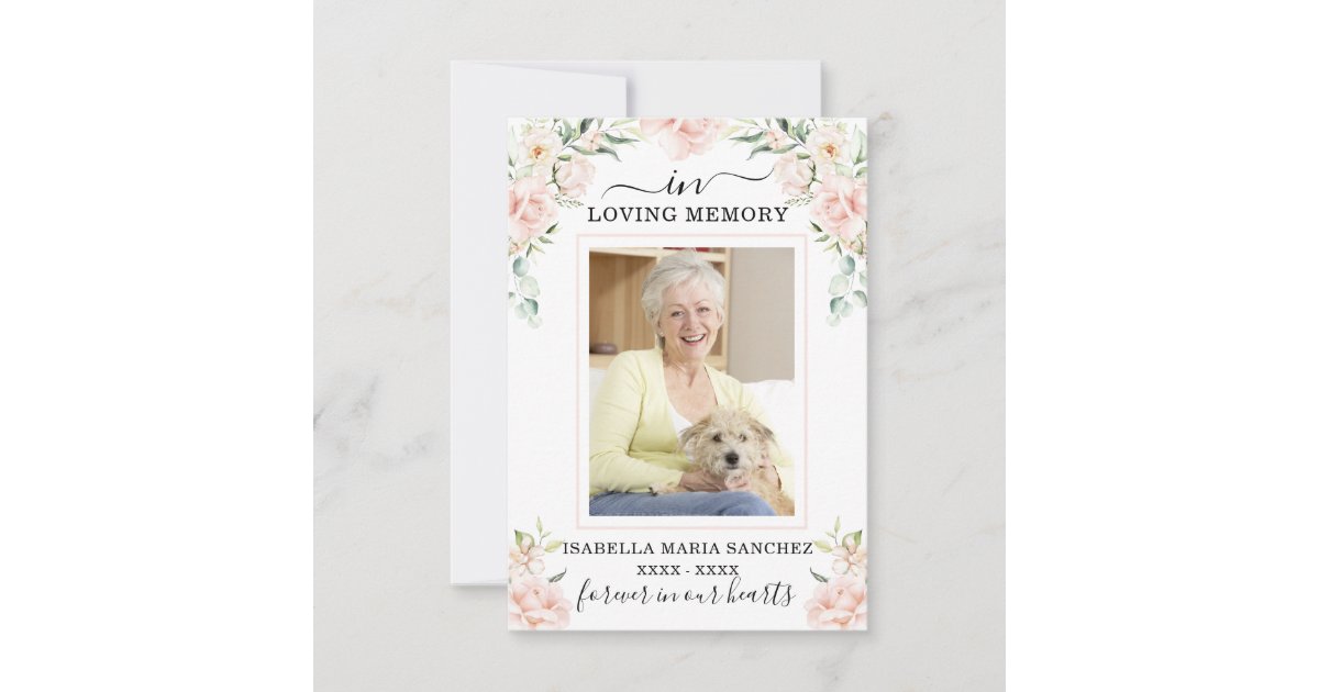 Sympathy Pink Floral Funeral Photo Thank You Card | Zazzle