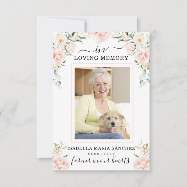 Sympathy Pink Floral Funeral Photo Thank You Card (Front)