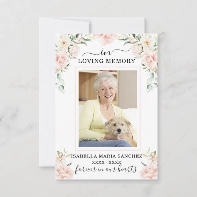 Sympathy Pink Floral Funeral Photo Thank You Card | Zazzle