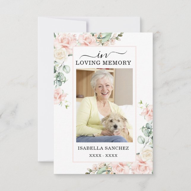 Sympathy Pink Floral Funeral Photo  Thank You Card (Front)