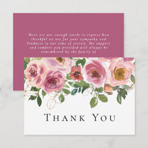 Sympathy Pink Floral Funeral Thank You Card