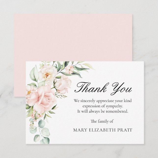 Sympathy Pink Floral Funeral Thank You Card (Front/Back)