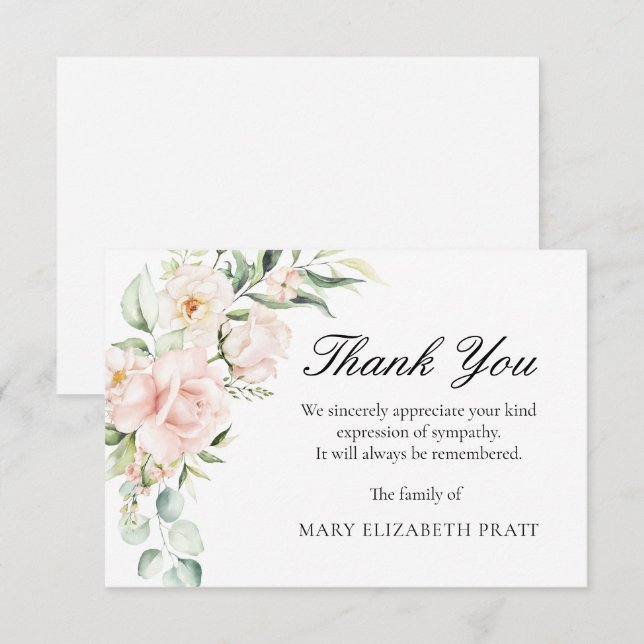 Sympathy Pink Floral Funeral Thank You Card (Front/Back)