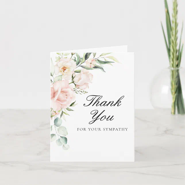 Sympathy Pink Floral Photo Funeral Folded Thank You Card | Zazzle