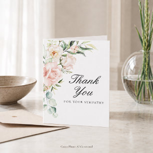 Sympathy Pink Floral Photo Funeral Folded Thank You Card