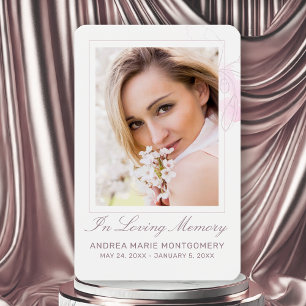 Sympathy Pink Floral Photo Memorial Funeral Card