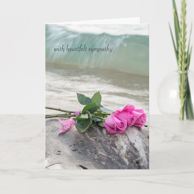 sympathy-pink rose bouquet on driftwood card (Front)