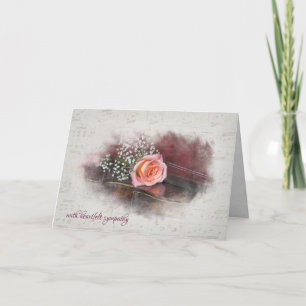 sympathy pink rose on violin card