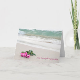 sympathy pink roses on beach sand card