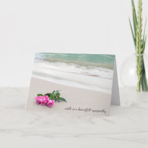 sympathy pink roses on beach sand card