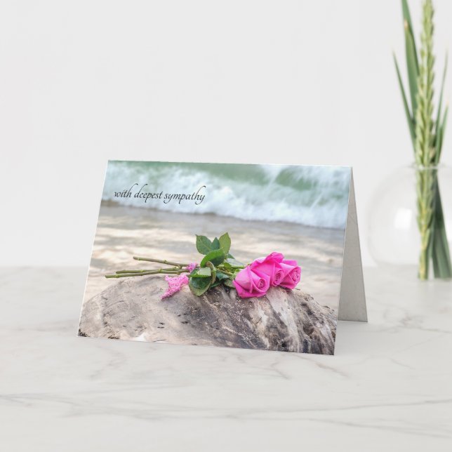sympathy pink roses on driftwood card (Front)
