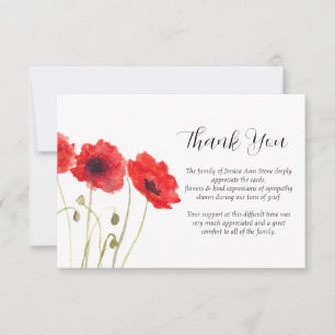 Sympathy Poppies Red Floral Funeral Thank you  Invitation