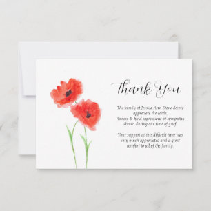 Sympathy Poppies Red Floral Funeral Thank you  Invitation