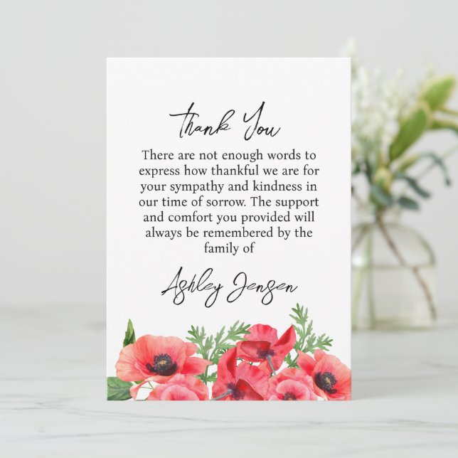 Sympathy Poppy Funeral Thank You Card (Standing Front)