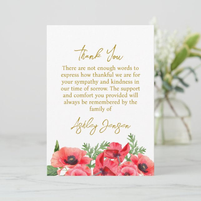 Sympathy Poppy Funeral Thank You Card (Standing Front)