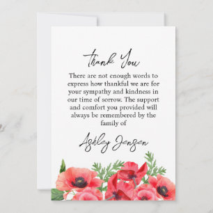 Sympathy Poppy Photo Funeral Thank You Card