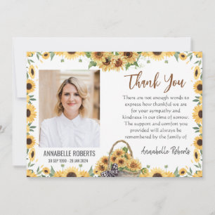 Sympathy Purple Sunflowers Photo Funeral  Thank You Card