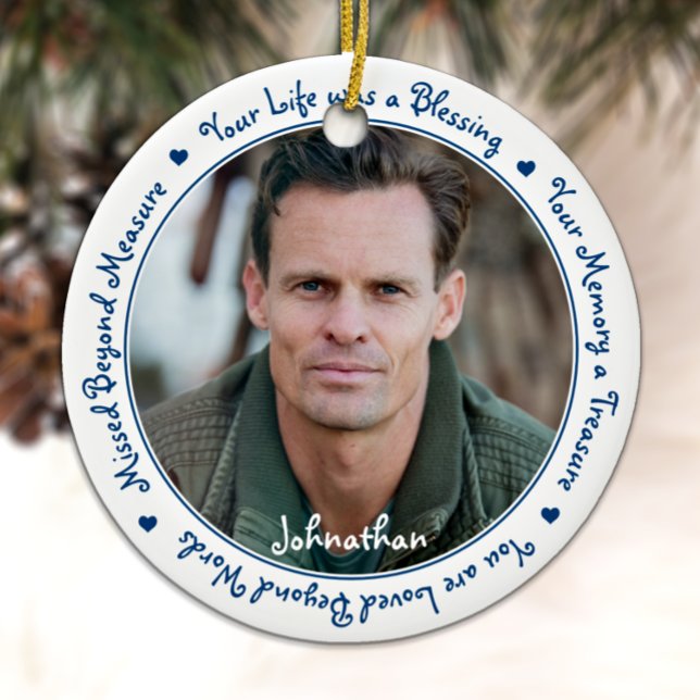 Sympathy Quote Blue Keepsake Memorial Photo Ceramic Tree Decoration (Creator Uploaded)