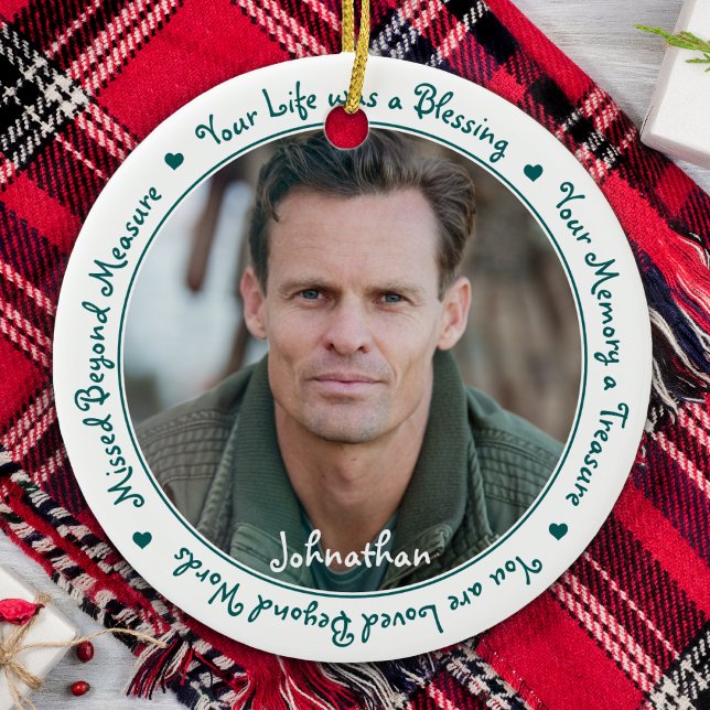 Sympathy Quote Green Keepsake Memorial Photo Ceramic Tree Decoration (Creator Uploaded)